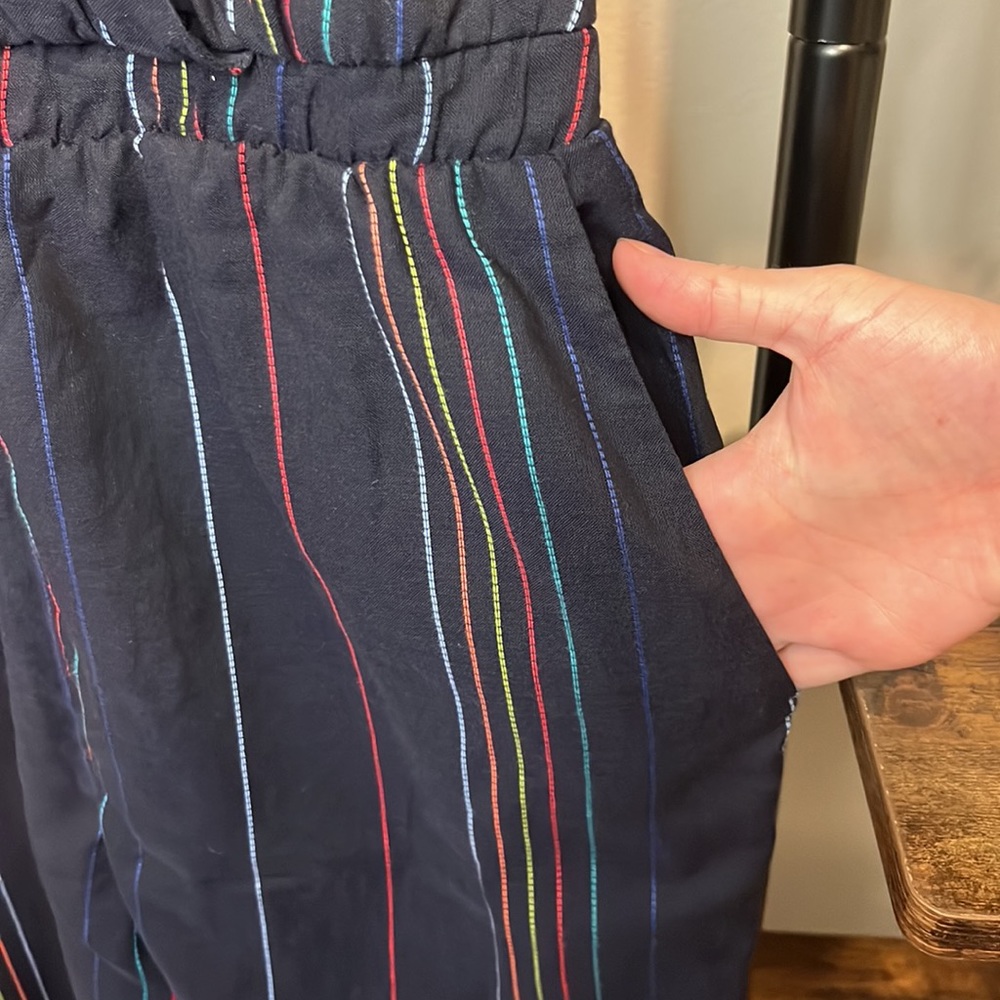 NWOT Anthropologie Dolan Stripe Multicolor Blue Tie Keyhole Front Jumpsuit small - Picture 9 of 12